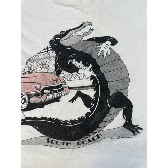 VINTAGE South Beach Miami Alligator Graphic T-shirt Men Large 90s Single Stitch - Picture 2 of 9